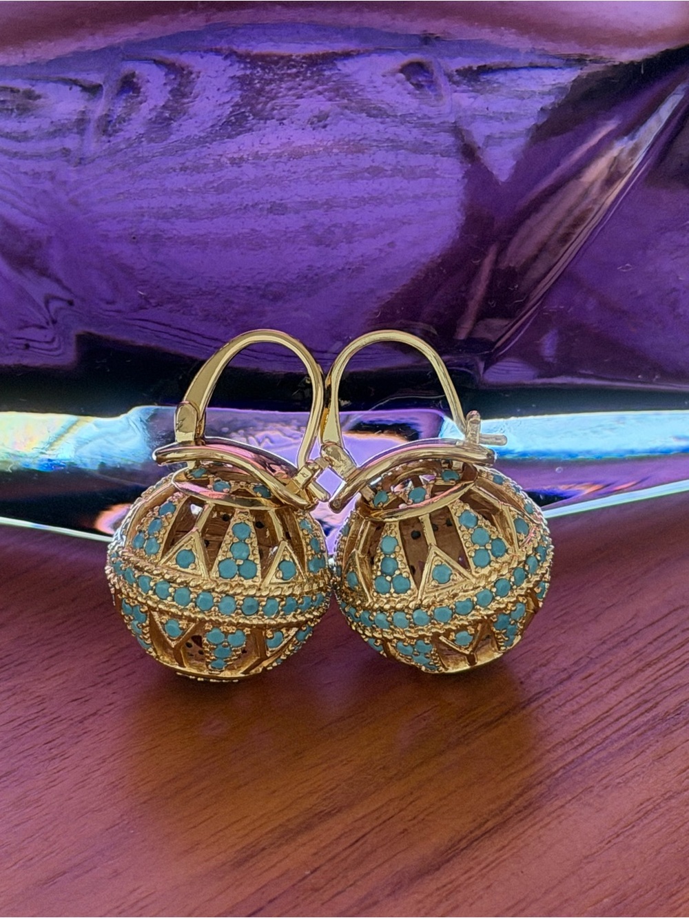 Gold-Tone Turquoise Globe Drop Earrings
